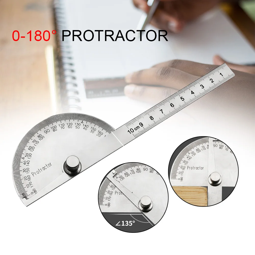 

Stainless Steel Round Head 180 degree Protractor Angle Finder Rotary Measuring Ruler Machinist Tool 10cm Ruler