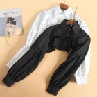 Блузка женская, с пышными длинными рукавами, с оборками, золотистого цвета, кнопка съемная, накладной воротник, свитер, декоративные аксессуары