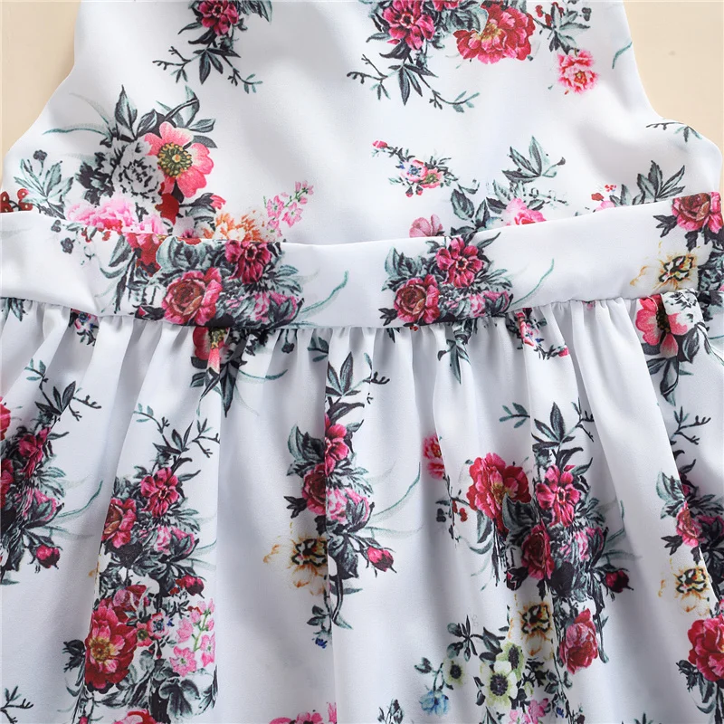 

Toddler Summer Princess Dress, Baby Girls Sleeveless Tie Up Flower Print Round Neck Patchwork