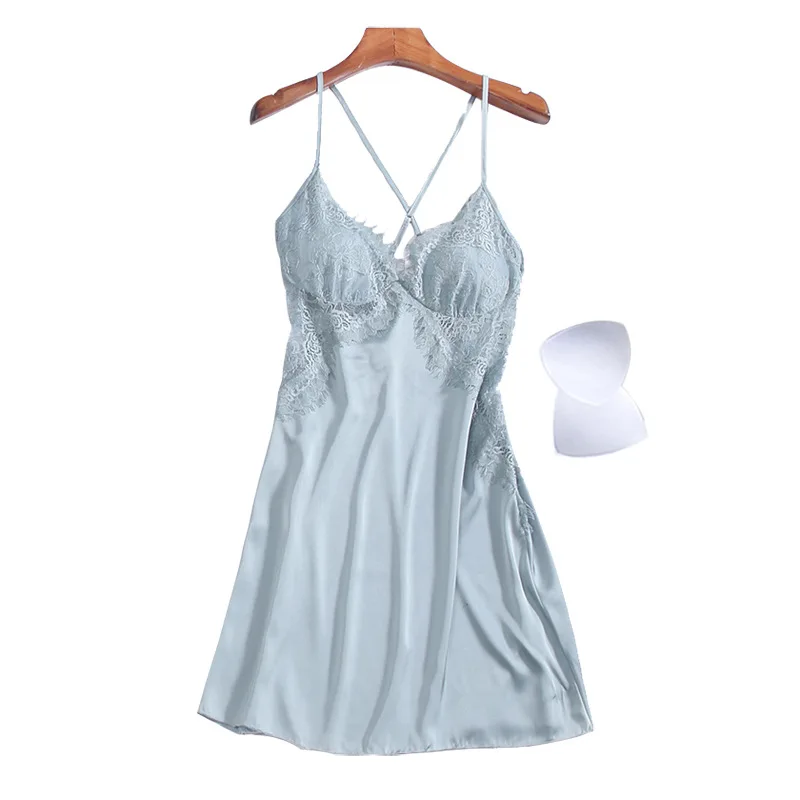 Кружевная ночная рубашка с v образным вырезом атласная пижама шелковое Ночное