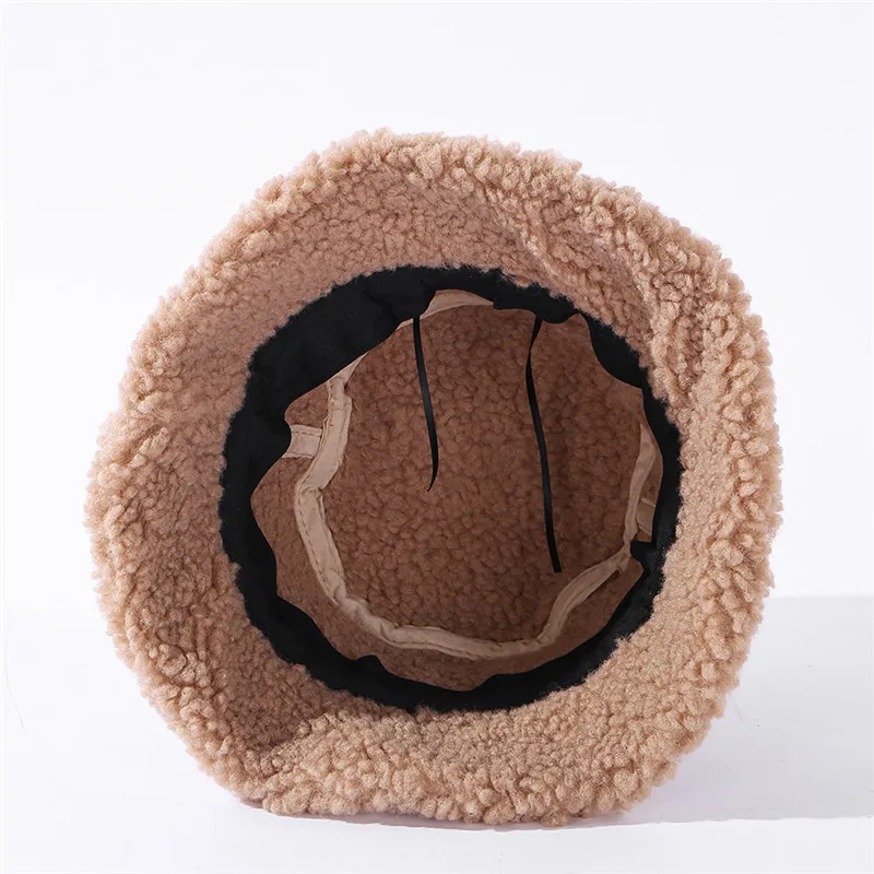 

Warm wool bucket hat Outdoor thick lambswool fisherman hat Panama caps Gorros