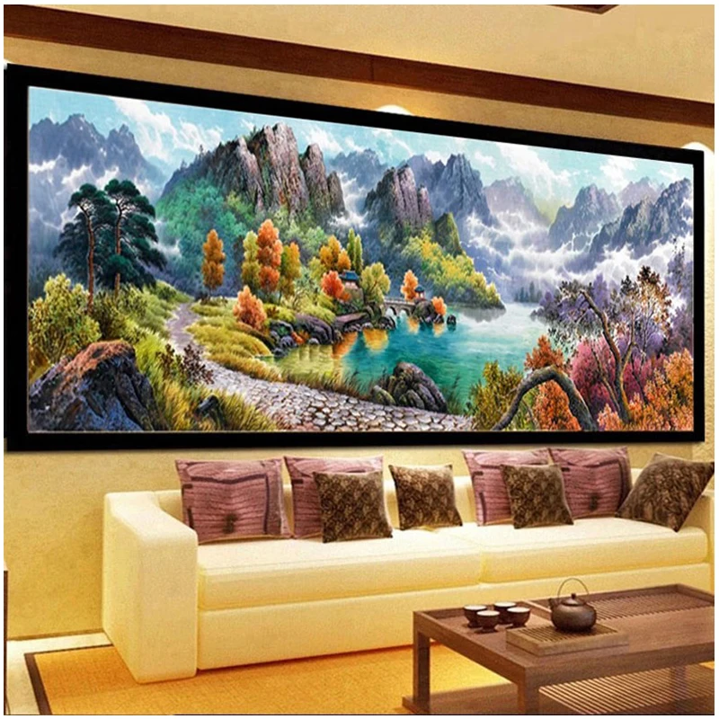 

Большой китайский пейзаж фэн-шуй изобилие круглый Алмазная Вышивка Полный Стразы Diy алмазная живопись stitchZP-3020