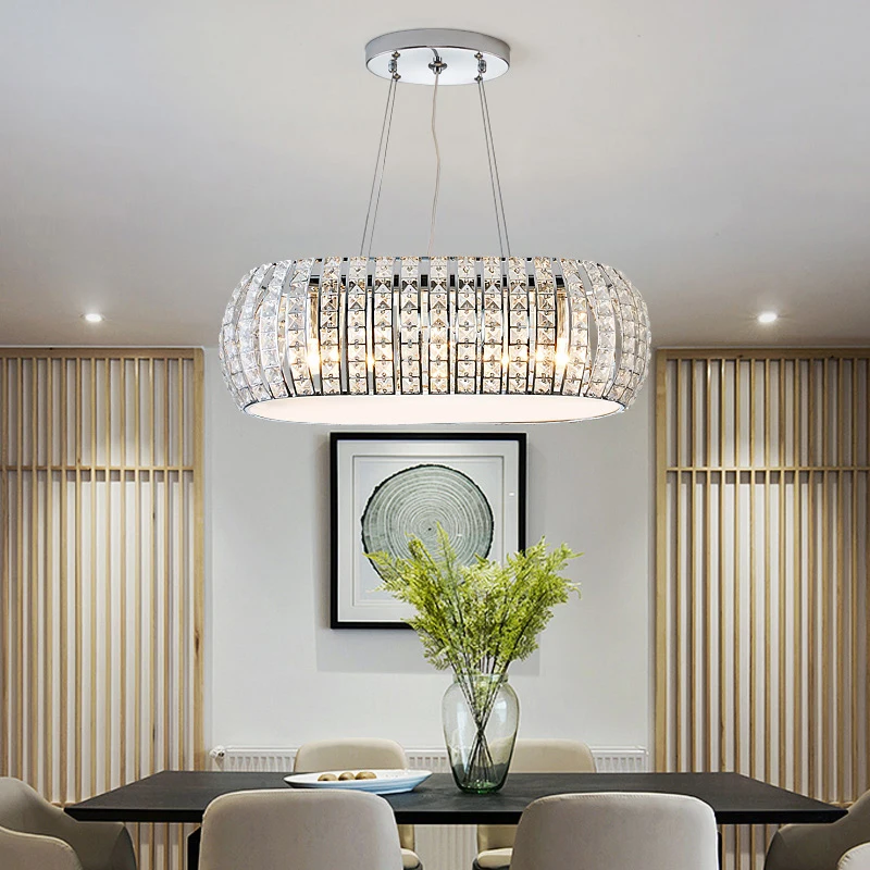 

Modern Lustre Crystal Led Chandeliers Lighting Dining Room Oval Chrome Metal Led Pendant Chandelier Lights Hanging Lamp Fixtures