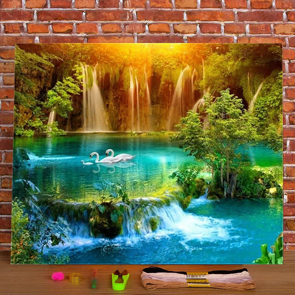 

Waterfall Landscape Pre-Printed 11CT Cross-Stitch Kit Embroidery DMC Threads Painting Sewing Knitting Handicraft Stamped Gift