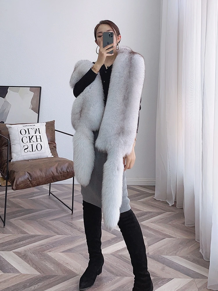 WGLUVF 2022 European and American whole fox fur shawl whole fur fur double-sided fur scarf men and women warm winter long scarf