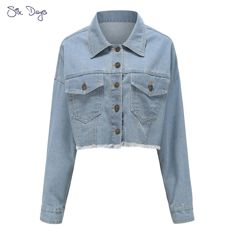

Fashion Solid Women's Spring Jeans Jacket 2021 Denim Coat Short Clothes Long Sleeves Vintage Chaqueta Mujer Loose Outerwear Blue