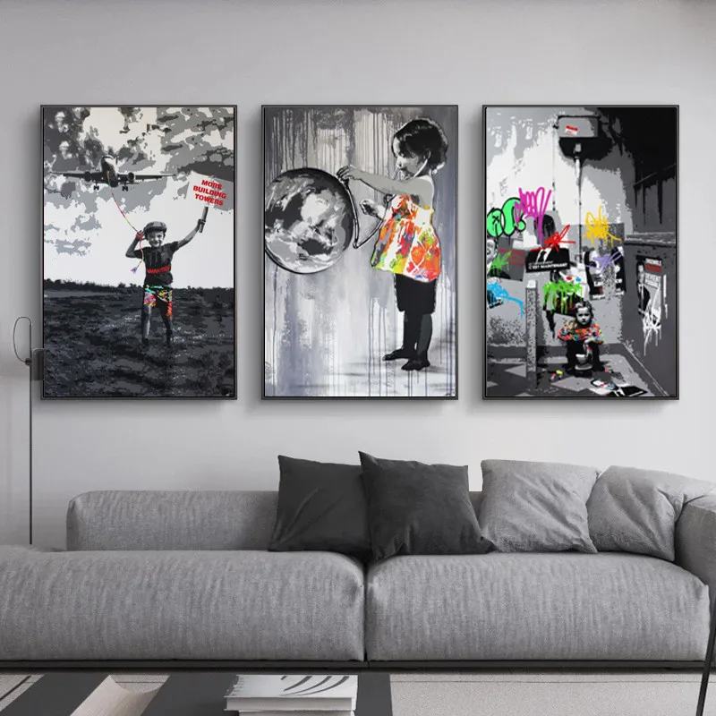 

Graffiti on The Wall Art Banksy Canvas Painting Posters Prints Street Art Wall Pictures Cuadros for Living Room Home Decor