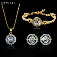 austrian crystal gold silver plated necklace earring bracelet set jewelry women birthday gift bride elegant fashion accessory