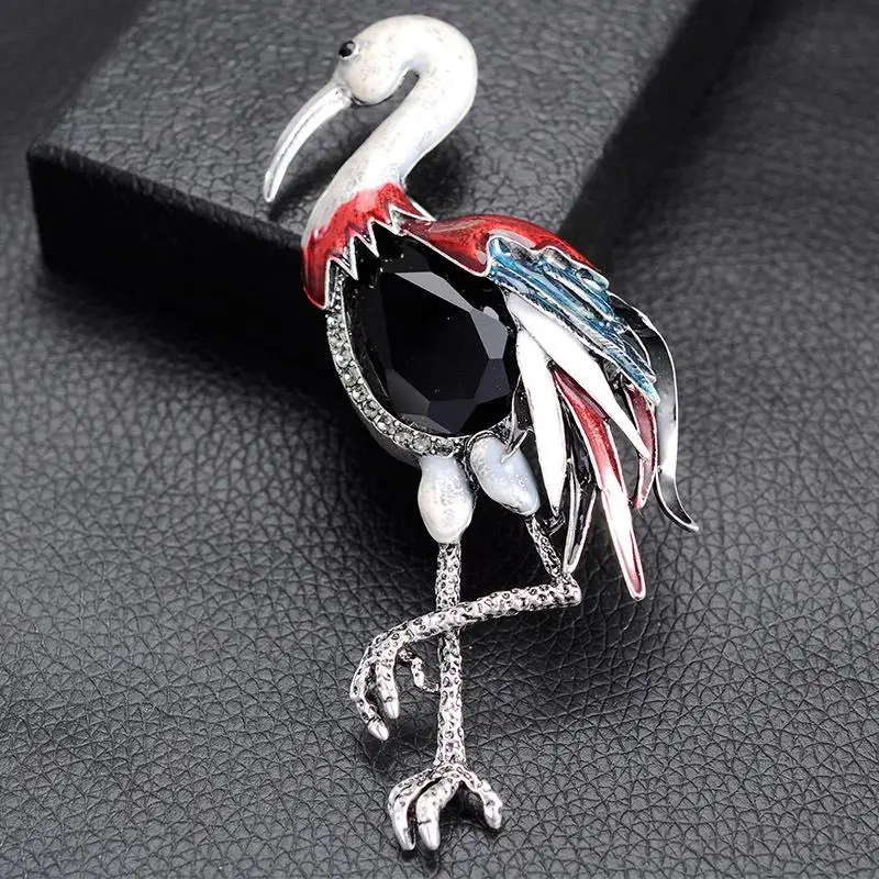 Doluo новый узор красная Коронная брошь с дизайном журавль стразы Фламинго булавка
