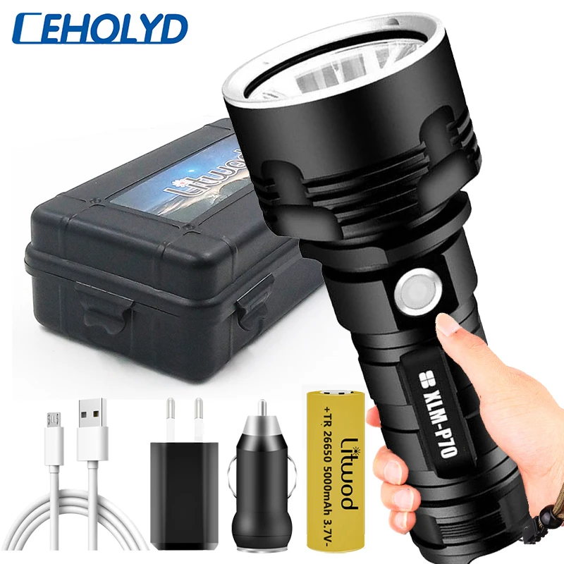 

Z35 Super Powerful LED Flashlight L2 XHP70 Tactical Torch USB Rechargeable Linterna Waterproof Lamp Ultra Bright Lantern Camping