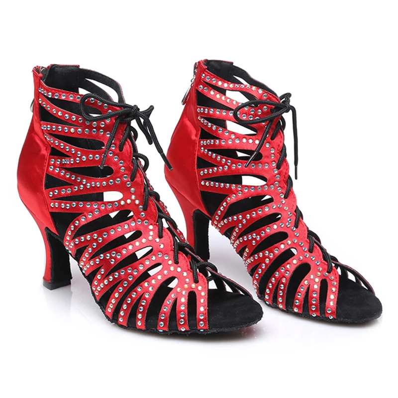 HROYL латино американских танцев танцевальная обувь для девушек и женщин С Стразы