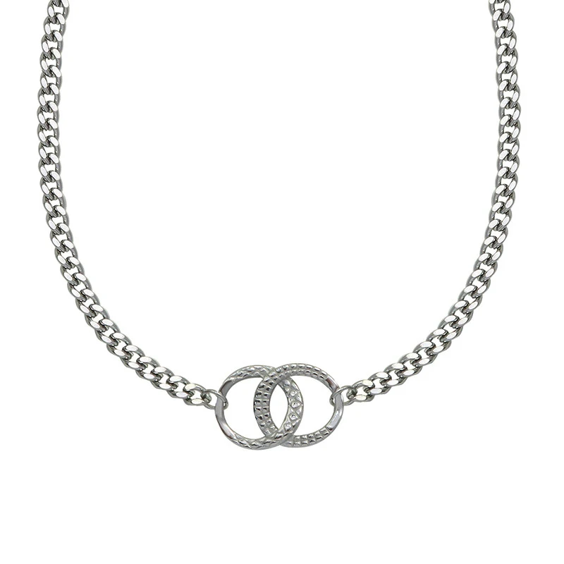 

DAVINI Simple Infinite Love Double Ring bBuckle Thick Flat Necklace Titanium Steel Plated 18K Gold Bracelet Necklace Set