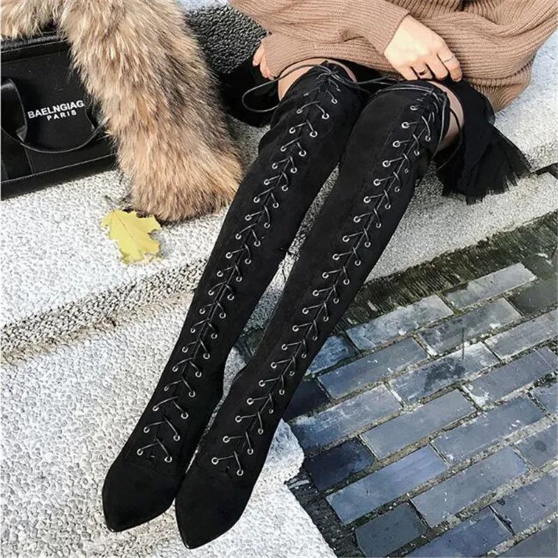 

New pattern High Quality Genuine leather Women's Boots Fashion boots 5cm Knee over boots Thin Heel Pumps 3-7 8 BBZAI
