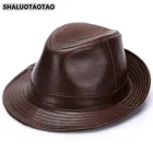 Шапка SHALUOTAOTAO мужская из натуральной кожи, Модная элегантная шляпа из воловьей кожи, фетровая шляпа для джентльмена, для вечевечерние, джаза, Осень-зима