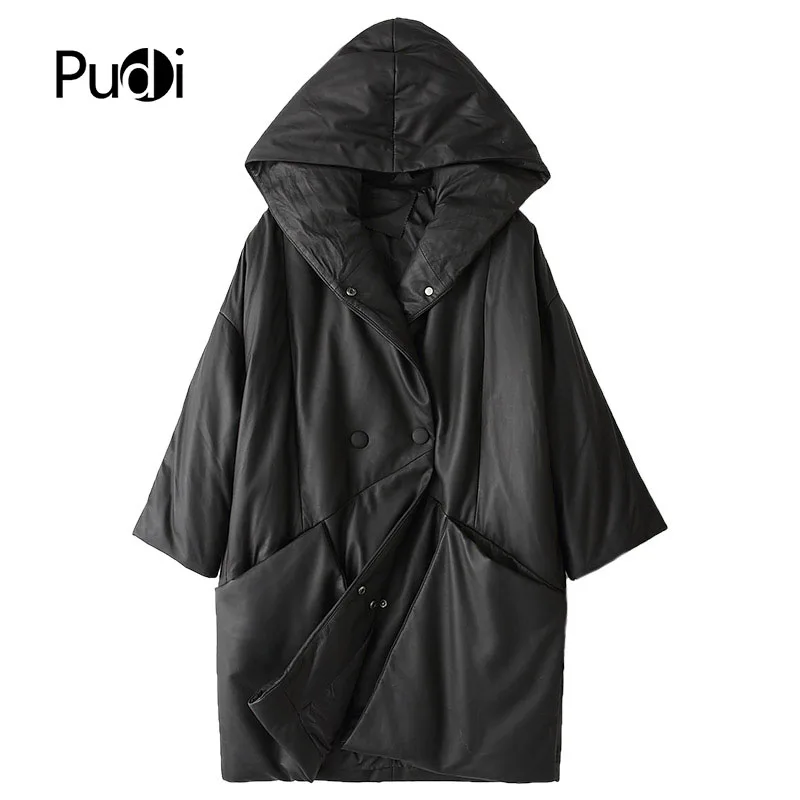 PUDI A28025 женская зимняя теплая куртка из натуральной овечьей кожи, женское длинное пальто на утином пуху