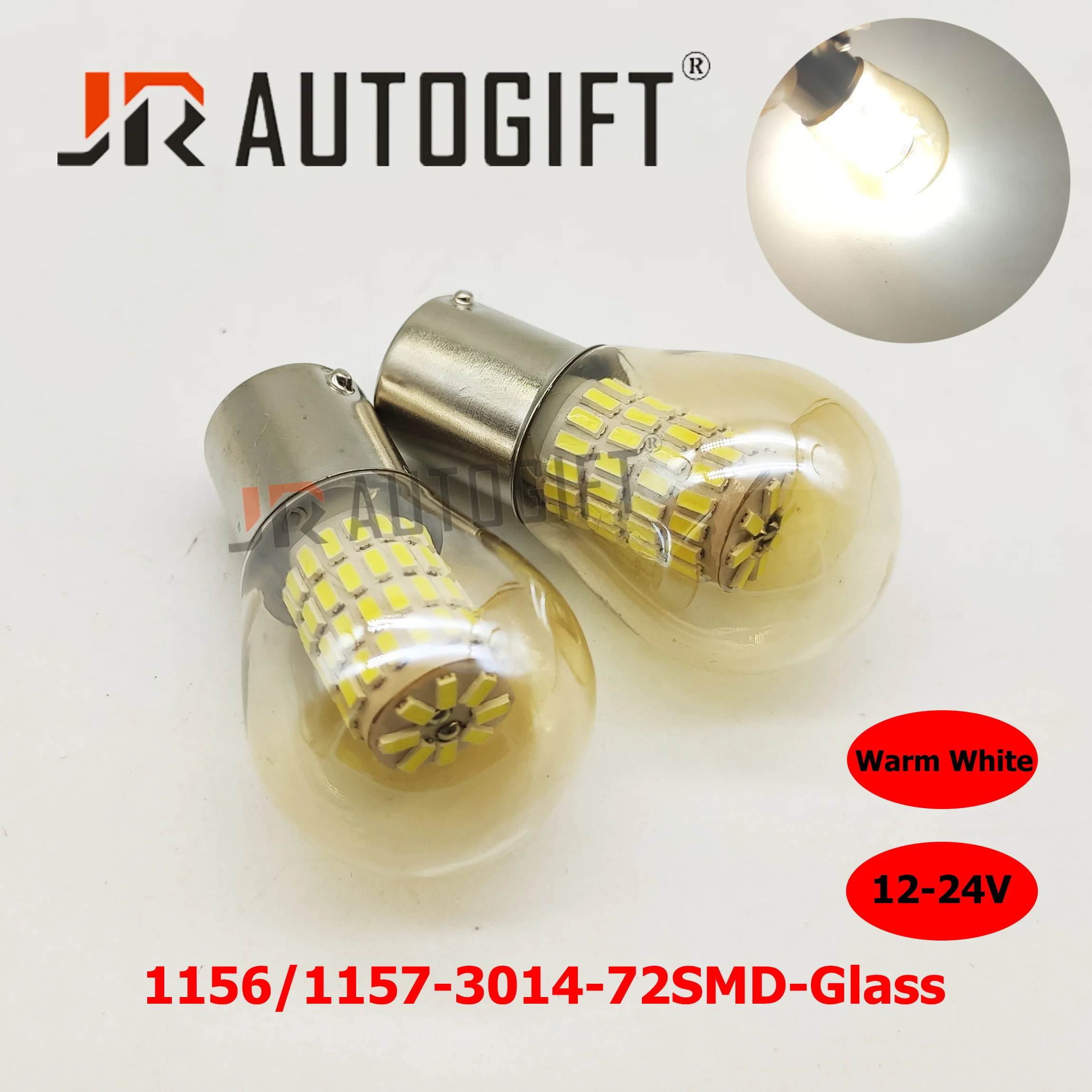 Светодиодный фонарь 10x P21w 1156 Ba15s 1157 BAY15D стеклянный чехол S25 3014 72SMD 12-24 В теплый белый