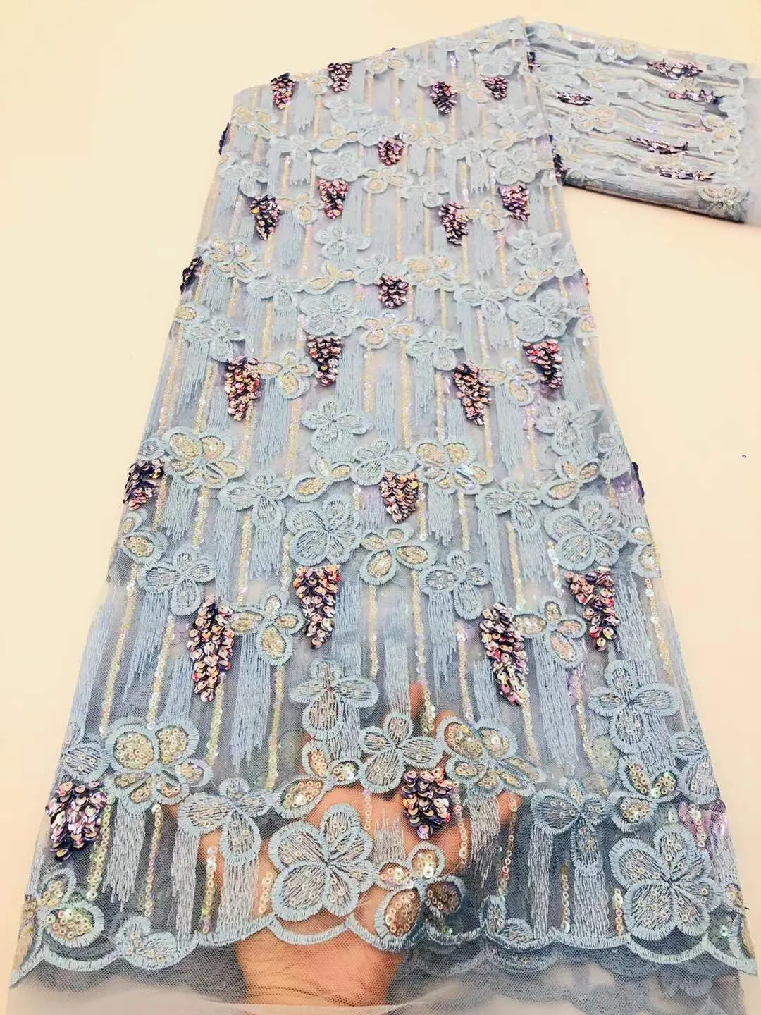 

embrodery french lace african tulle fabric with sequins SYJ-288881 high quality nigerian laces fabrics 5 yards for sewing