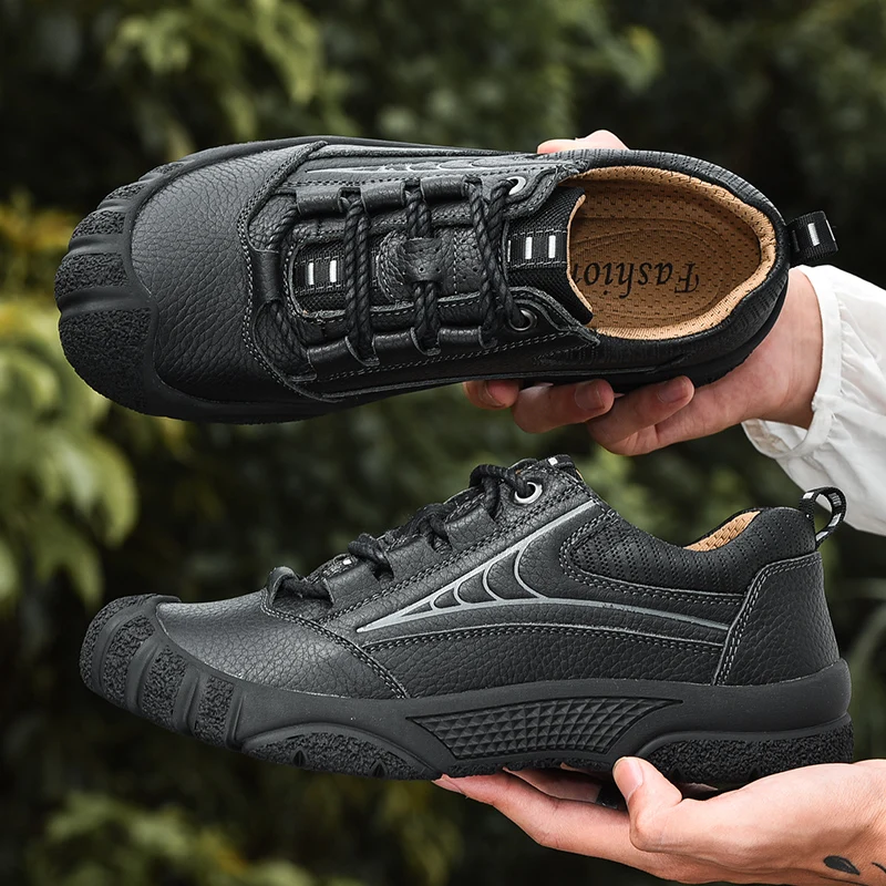 Murah Sepatu Hiking Untuk Pria Sepatu Camping Luar Ruangan Sneakers Pria Sepatu Pria Kulit Asli Sepatu Bot Pergelangan Kaki Musim Dingin Hangat Antiselip