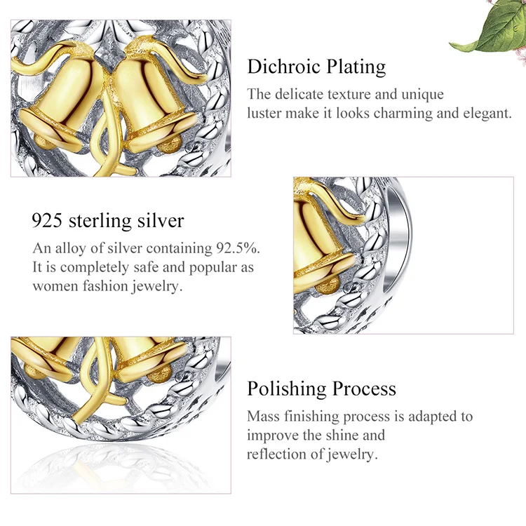 

2021 NEW Christmas Bell Round Metal Beads for Women Jewelry Making fashion 925 Stelring Silver Charm fit Bracelet DIY Bijoux