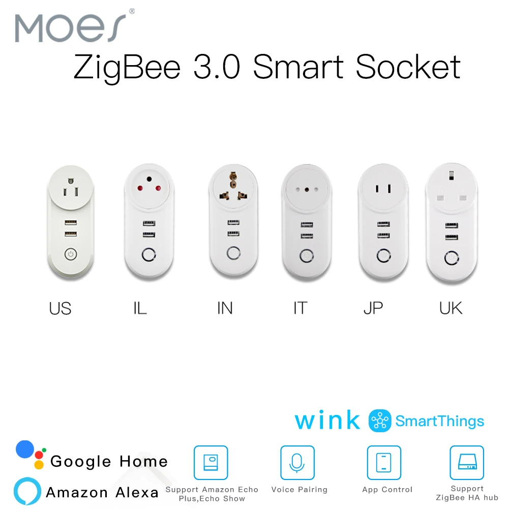 Умная розетка ZigBee 3 0 с 2 USB интерфейсами и дистанционным голосовым