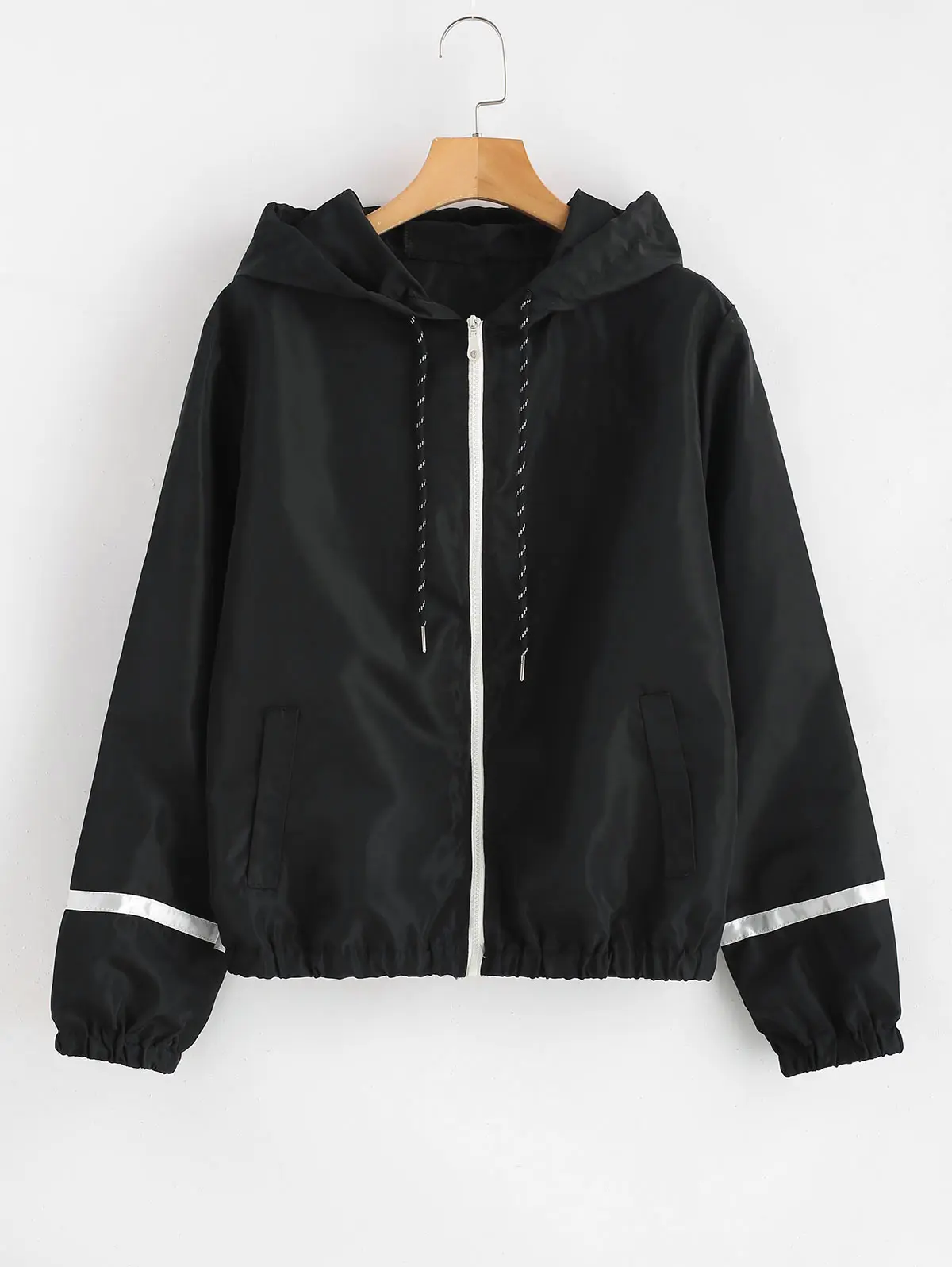 ZAFUL Stripe Panel Windbreaker Jacket Zipper Autumn Women Streetwear Wide-waisted Hooded 2019 lace Up Long Sleeve | Женская одежда