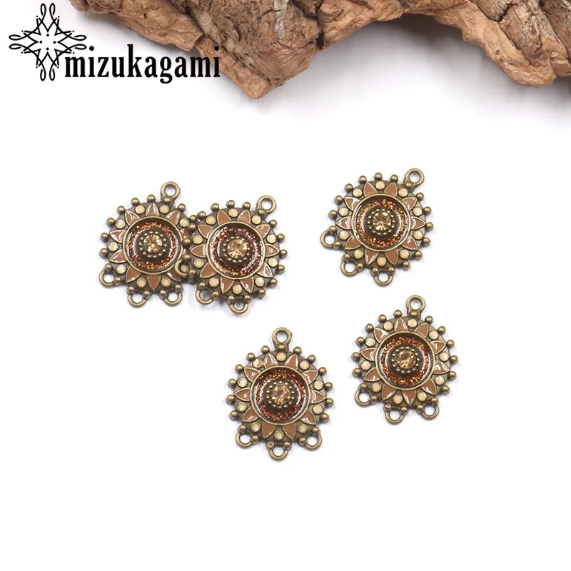 

Retro Bronze Zinc Alloy Linker Enamel Flowers Connector Tassel Loop Charms 6pcs For DIY Earrings Accessories Free Shipping