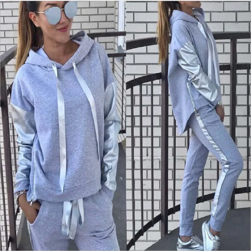 Женская повседневная одежда Damdos Осенний свободный свитер с капюшоном и брюки