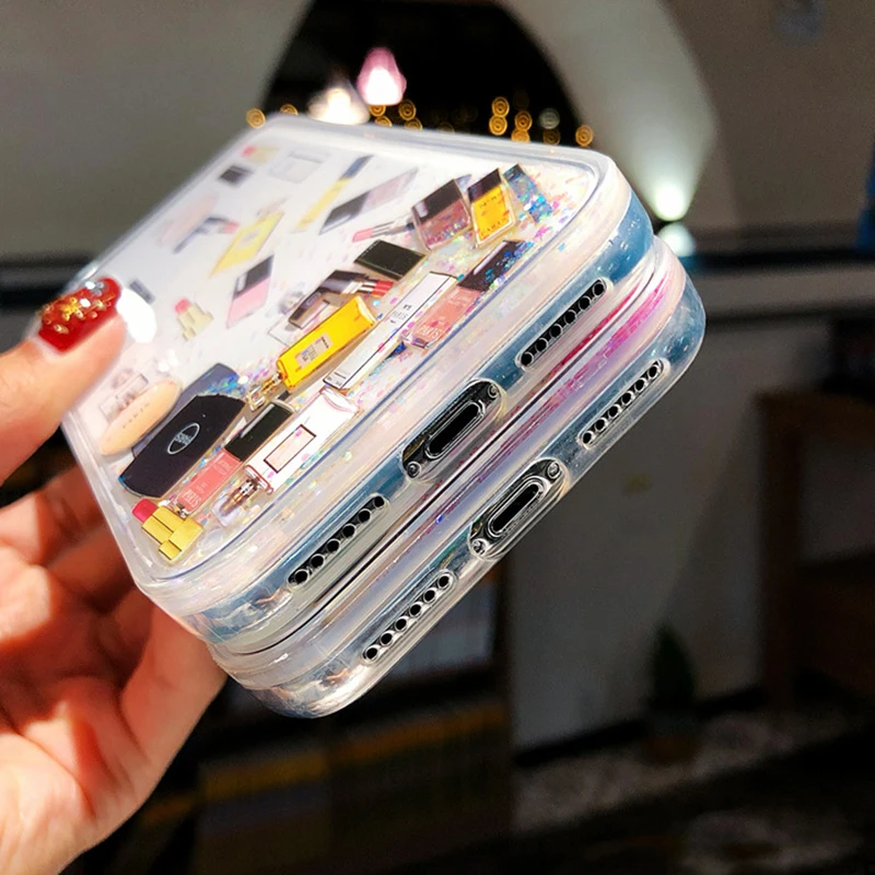 Модный косметический зыбучий песок чехол для телефона iPhone 11 Pro 6 7 8 XS Max Блестящий