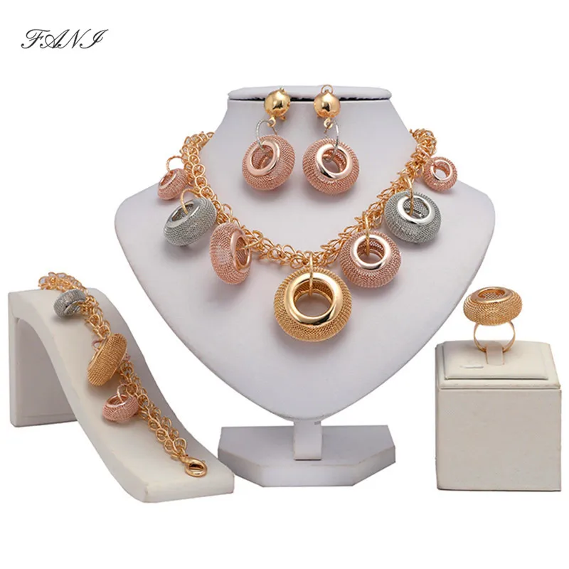 

Fani Dubai Gold Colorful Jewelry Set Brand Nigerian Wedding woman accessories Bridal Jewelry Set Wholesale statement jewelry set