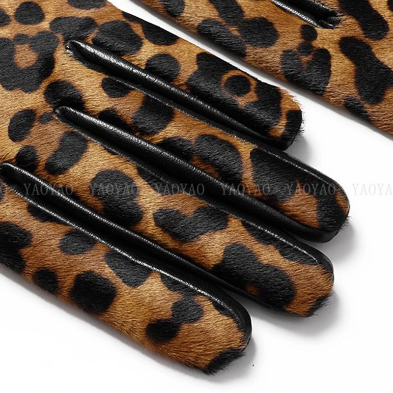 YY5388 Новинка женские перчатки из натуральной кожи с леопардовым принтом женские короткие зимние шерстяные теплые перчатки на подкладке Luvas ... от AliExpress RU&CIS NEW