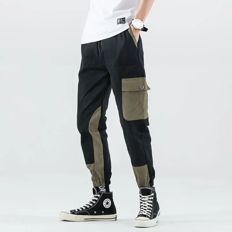 

Cargo Pants Men's Loose Japanese Black Army Green Straight Ankle Banded Pants Spring Capri-Pants Mens Joggers Pants Harem Pants