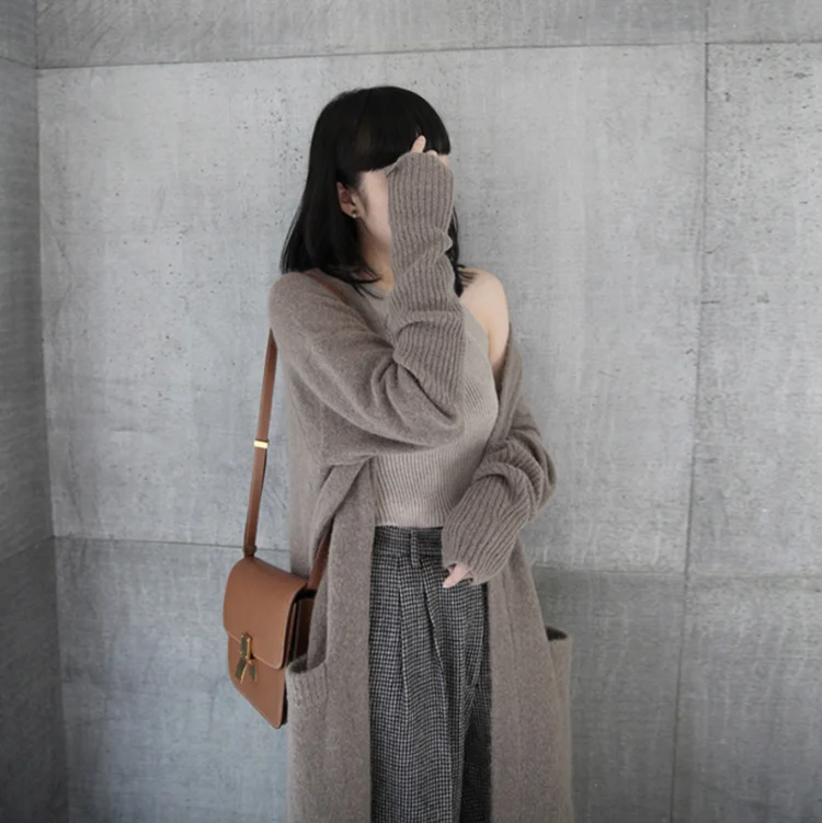 Женский кардиган длинный 2020 новый осенний рукав размера плюс Однотонный женский