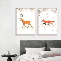 minimalist nordic decoration art wall picture fresh animals canvas painting fox deer posters for kid room nursery decor no frame