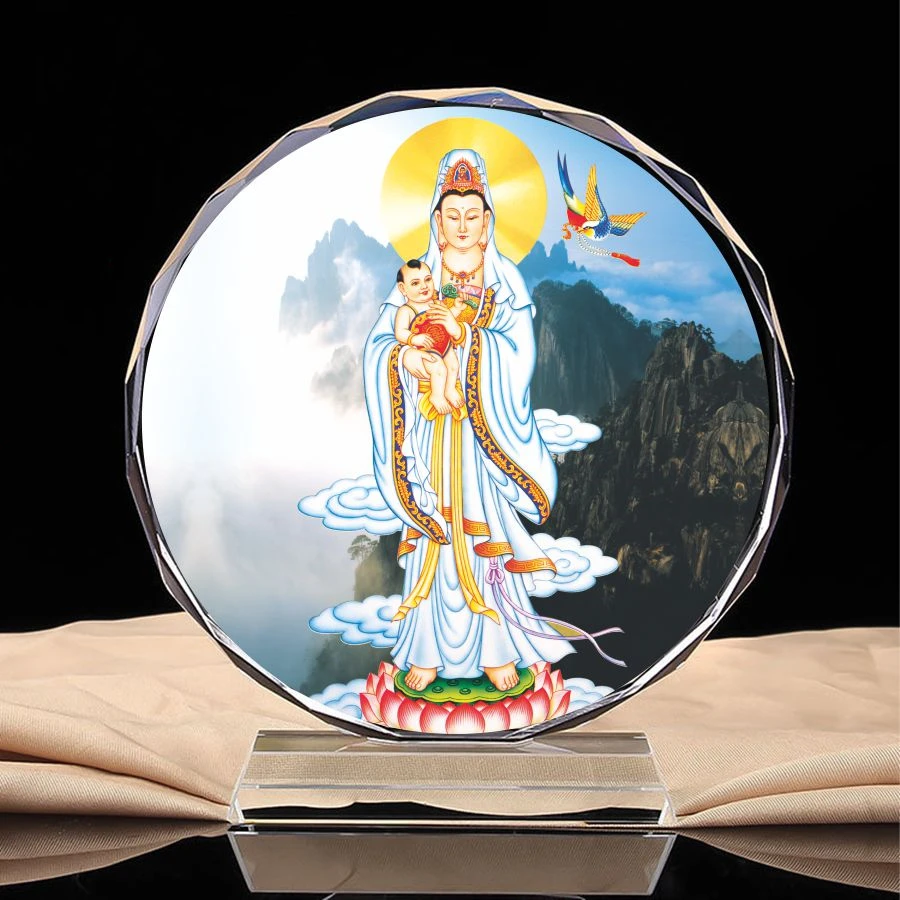 

Buddhism prays for a son empress - send a son Guanyin Bodhisattva Buddha statue, crystal ornaments, handicrafts