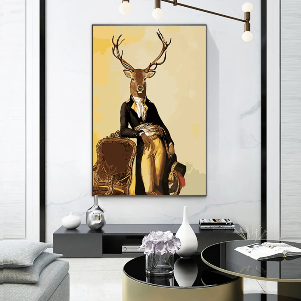 Креативная декоративная картина с изображением оленя на одежде животных для