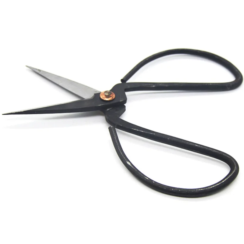 

Full Carbon Steel Household Bonsai Scissors 148mm Traditional Vintage Black Coated Trimming Scissor Copper Rivet
