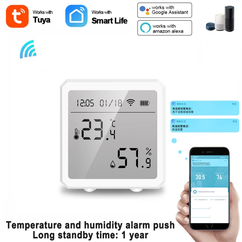 

Tuya WIFI 2.4GHz Temperature And Humidity Sensor Indoor Hygrometer Thermometer Detector Support Alexa Google Home Smart Life