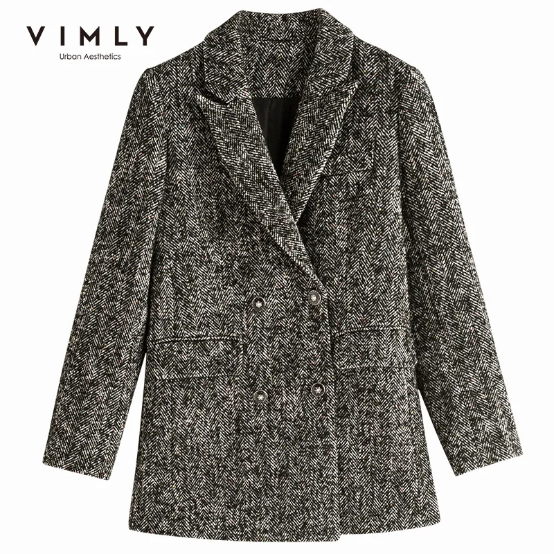 Зимние женские шерстяные пальто и куртки Vimly элегантные двубортные офисные