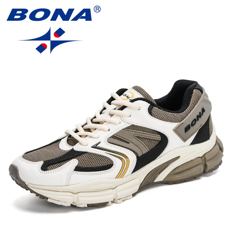 BONA 2021 New Designers Action Leather Mesh Men Running Shoes Sneakers Trainers Lightweight Antiskid Outdoor Walking Shoes Man