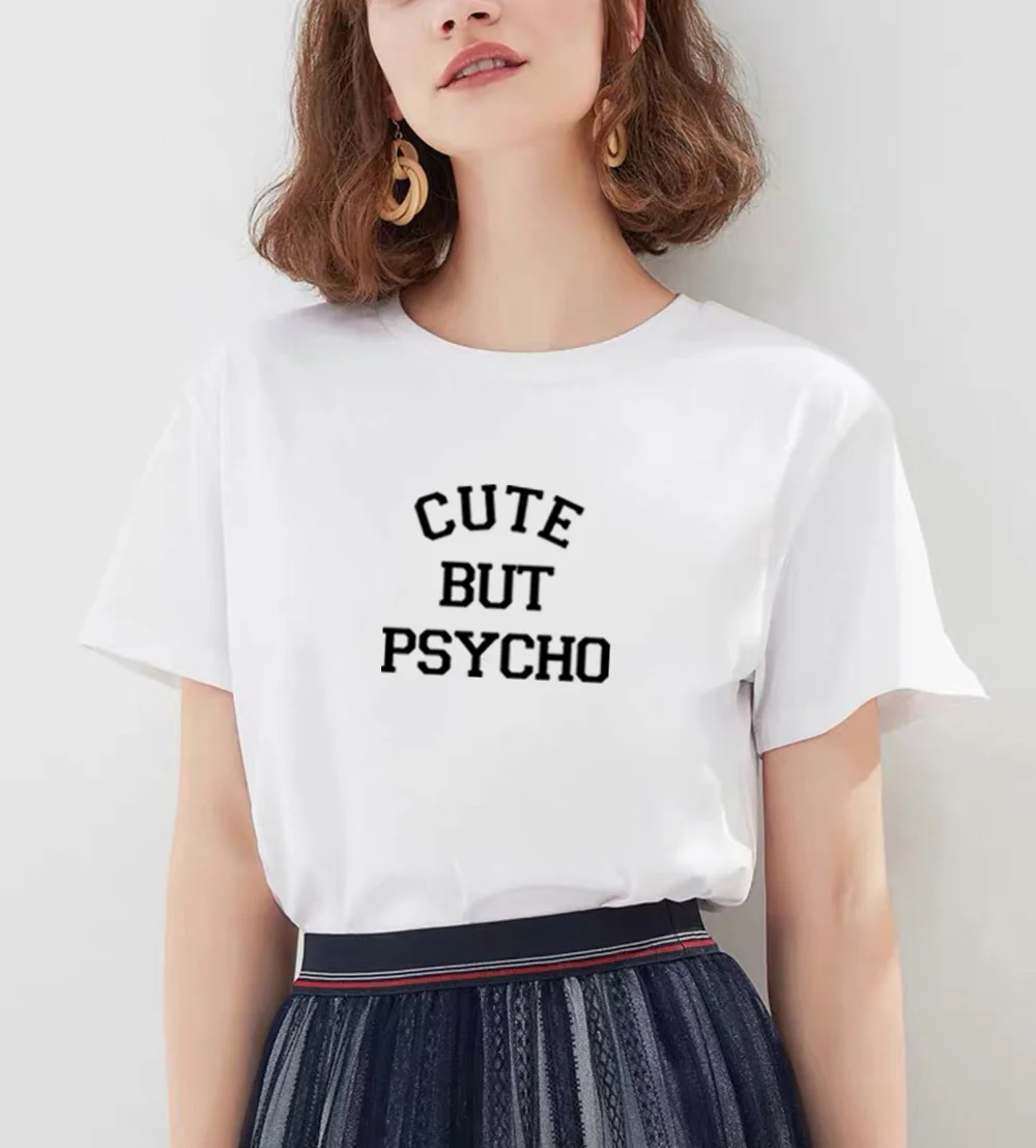 Милая хлопковая футболка с короткими рукавами и принтом но PSYCHO Женская забавная