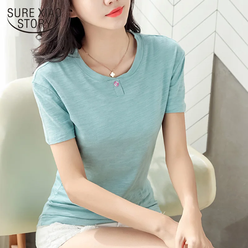 Хлопок 2021 новые летние шорты с длинным рукавом О образным вырезом блузки Camisetas