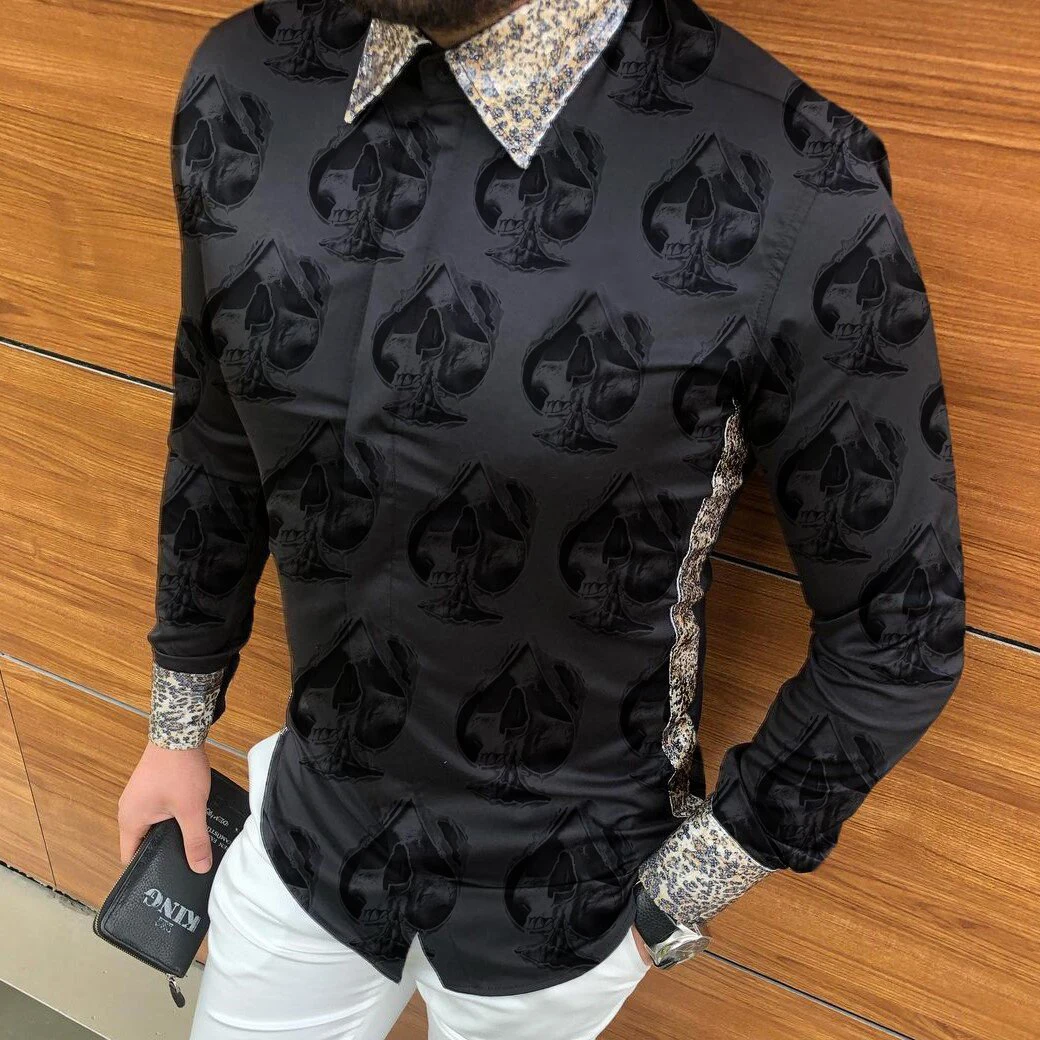

Ace Porker 3D All Over Printed Hawaiian Fashion Casual Button Up Dress Shirts Full Sleeve Beach Street movements Men Clothing