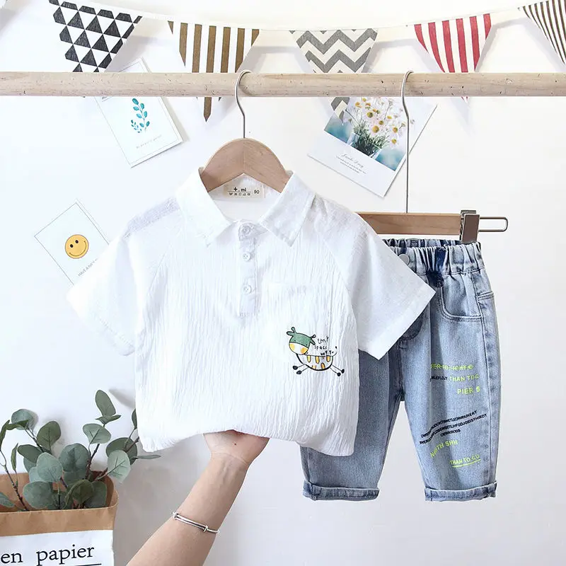 Детская одежда для мальчиков и девочек хлопковые футболки джинсовые шорты