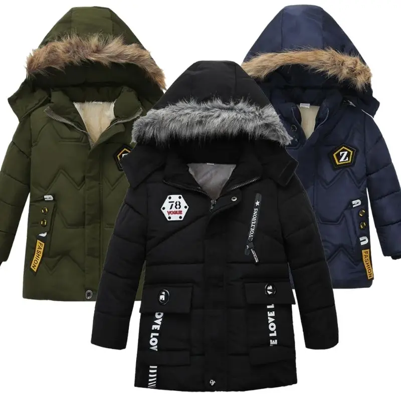 

Boy's Hoodie Zipper Winter Thick Coat Warm Jacket Boy Children Thick Down Cotton Mid-Length Plus Velvet Cotton Jacket 2 3 4 5Y
