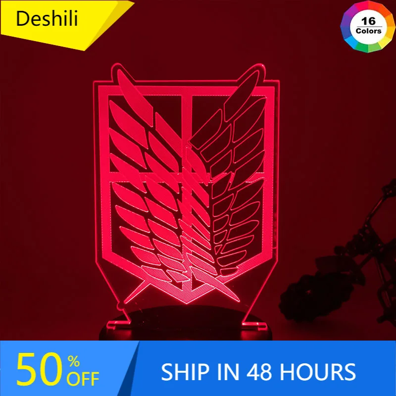 

3D Illusion Led Night Light Wings of Liberty 7 Colors Changing Nightlight for Kids Room Decor Table Lamp Attack on Titan Gift