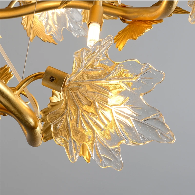 Потолочная люстра в скандинавском стиле люкс золотой кленовый лист Современная