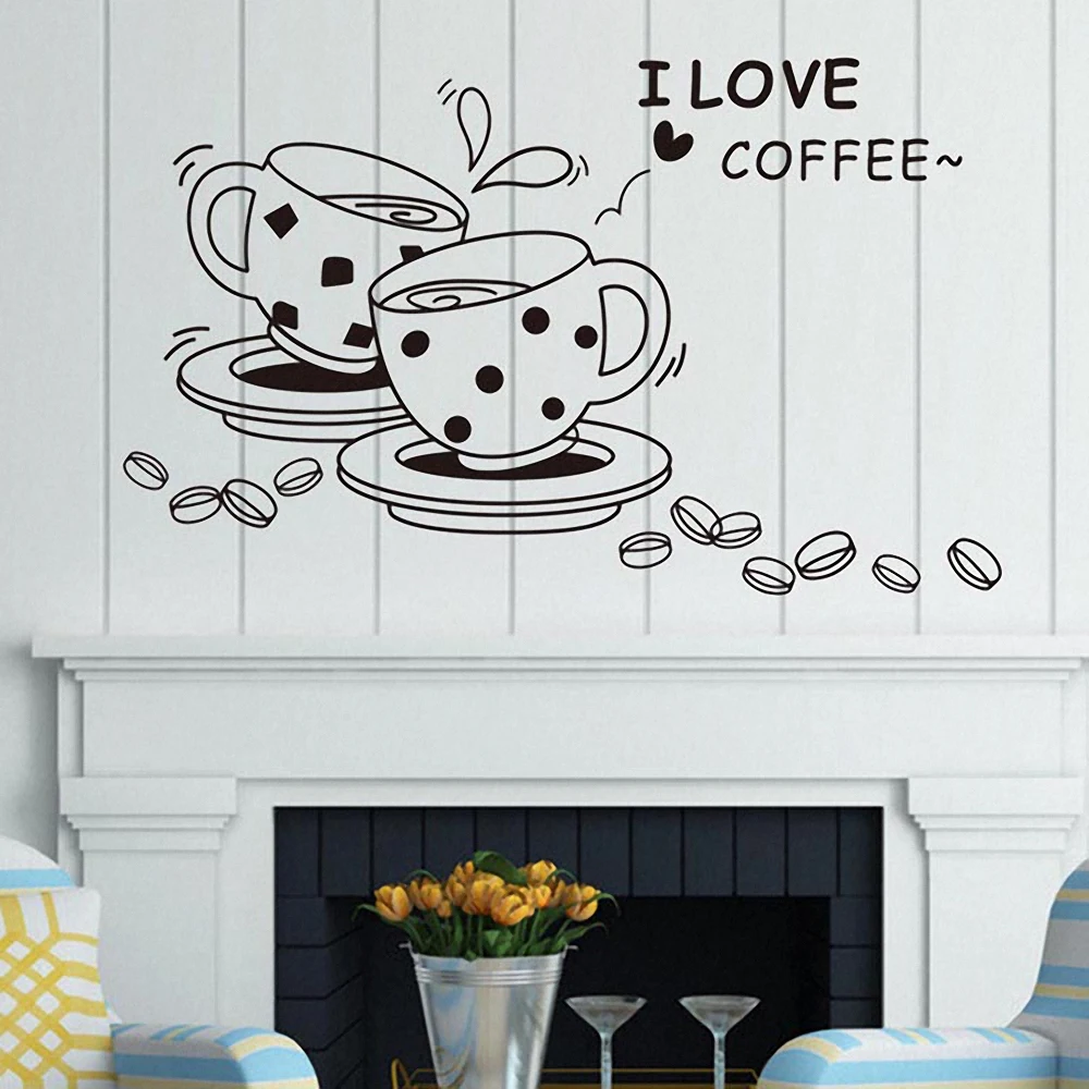 Наклейки на стену с надписью I Love Coffee креативные наклейки кофейная чашка