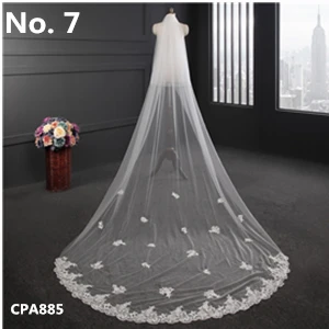 No.7 CPA885 Ivory Фата, свадьба белая свадебная фата длинная слоновая кость Короткая Свадебная фата кружевная Апликация край собора свадебные аксессуары, фата - Цвет: No.7 CPA885 Ivory