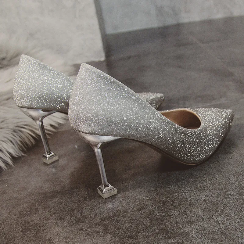 Женские брендовые туфли с блестками на высоком каблуке дизайнерские