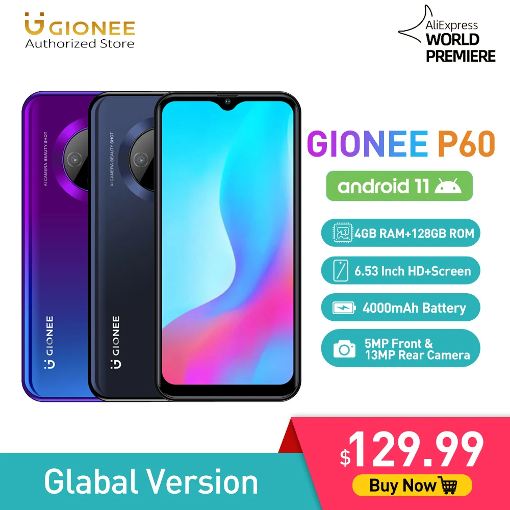 

GIONEE P60 6.53 Inch HD+ Screen Smartphone 4G+128G Android 11 Cellphones Helio P60 Octa Core Mobile Phone 4000mAh Umidigi Realme